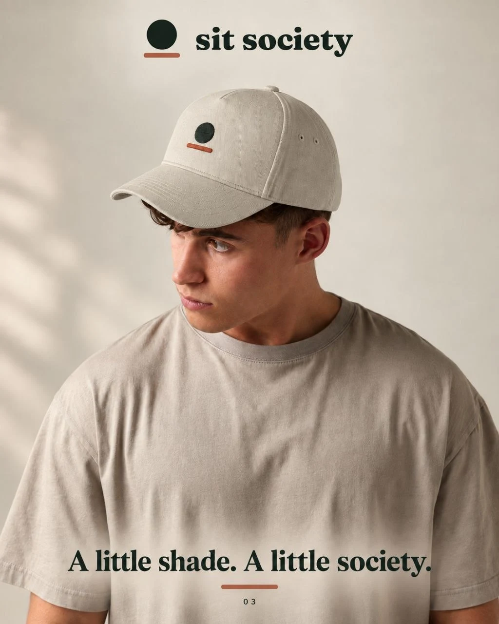 AI-generated sit society cap campaign preview; not a photograph of the final product